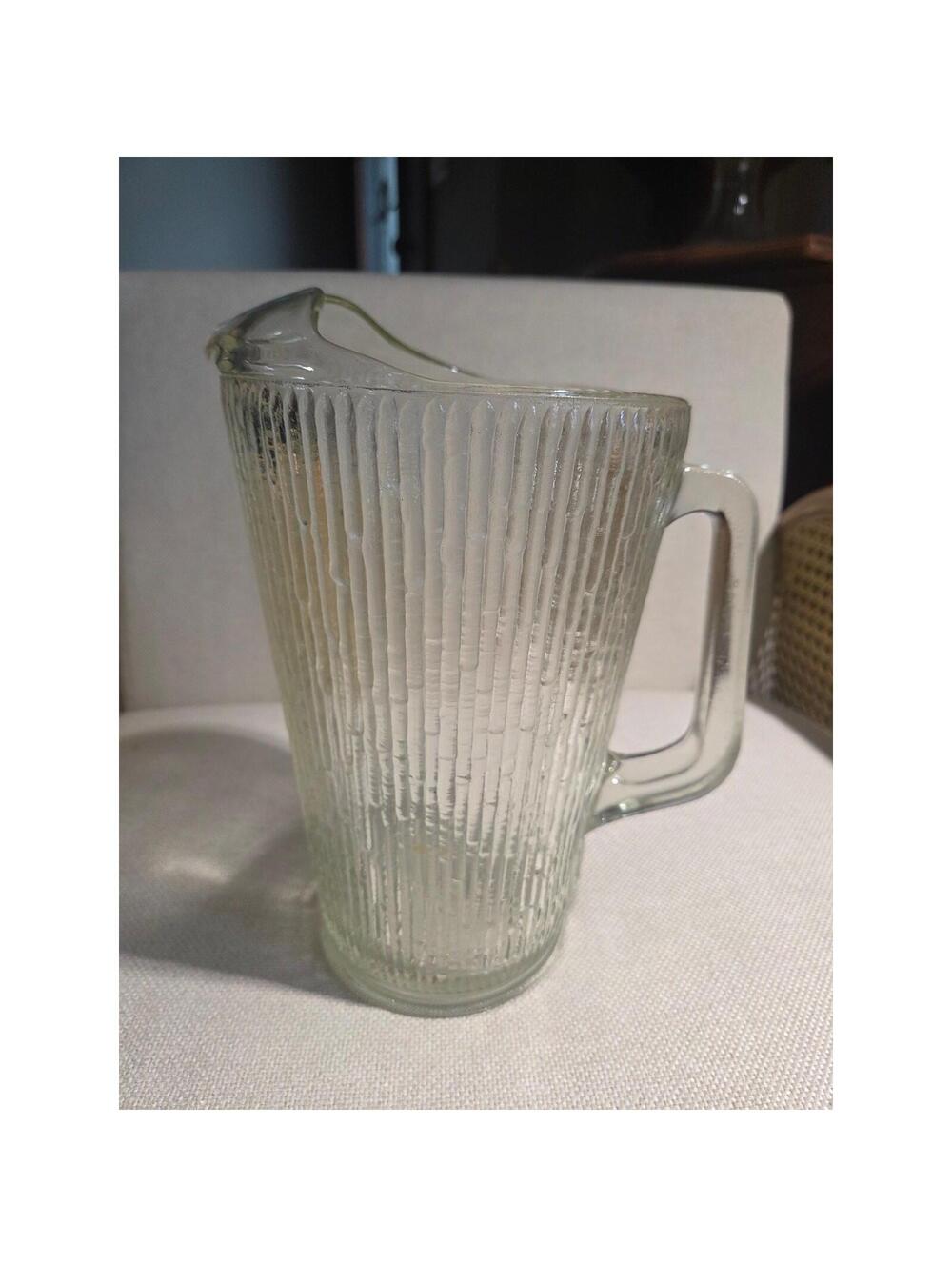 Vintage Jeannette Glass Tree Bark Clear Pitcher Ice Lip Finlandia MCM Barware